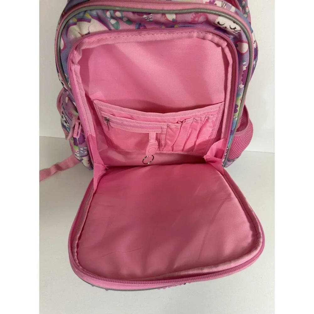 KLFVB Pink Flip Sequins White Kitten Kitty Cat Backpack 16